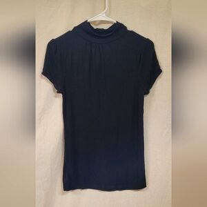 Old Navy Sz SMALL black Mock Neck Turtleneck Short Sleeve blouse Flowy Knit